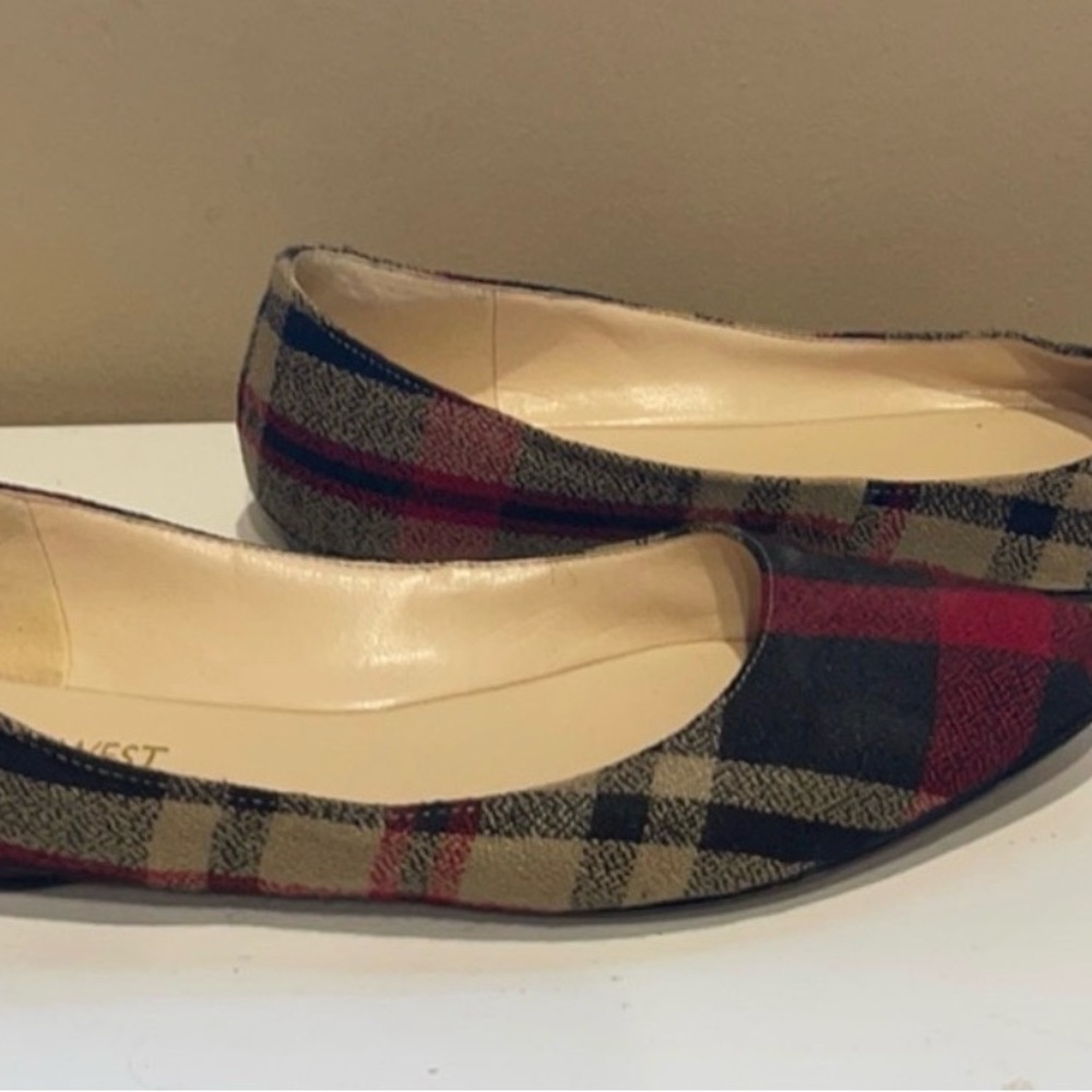Nine West Red and Tan Plaid Ballet Flats